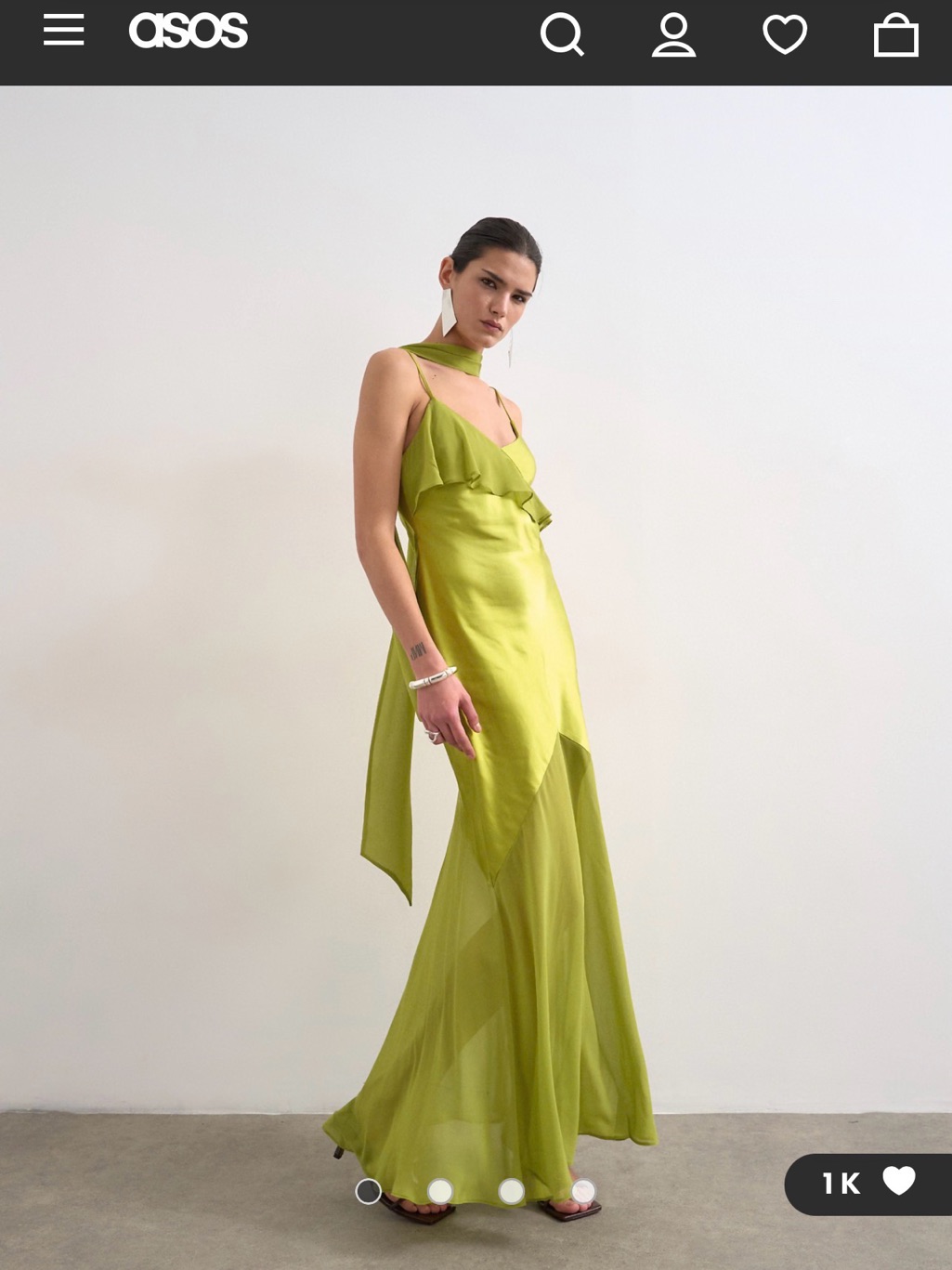 Asos Lime Green Satin Slip Maxi Dress With Neck Tie